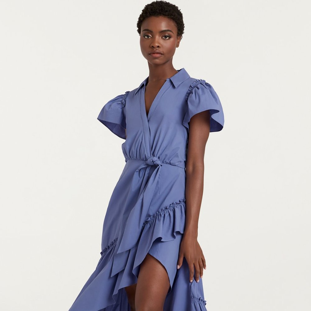 cinq a sept Blue Ruffle Wrap Midi Dress - Picture 5 of 8